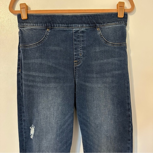 SPANX Distressed Ankle Skinny Jeans Raw Hem Womens Large Blue - Picture 6 of 12